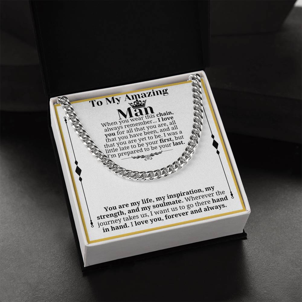 To My Man Necklace, Boyfriend Valentines Day Gift, Mens Cuban Chain Necklace for Fiance, Men Necklaces for Him, Gift For Boyfriend, Husband Gift, Husband Necklace, Boyfriend Necklace, Boyfriend Jewelry