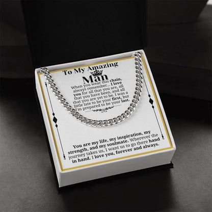 To My Man Necklace, Boyfriend Valentines Day Gift, Mens Cuban Chain Necklace for Fiance, Men Necklaces for Him, Gift For Boyfriend, Husband Gift, Husband Necklace, Boyfriend Necklace, Boyfriend Jewelry