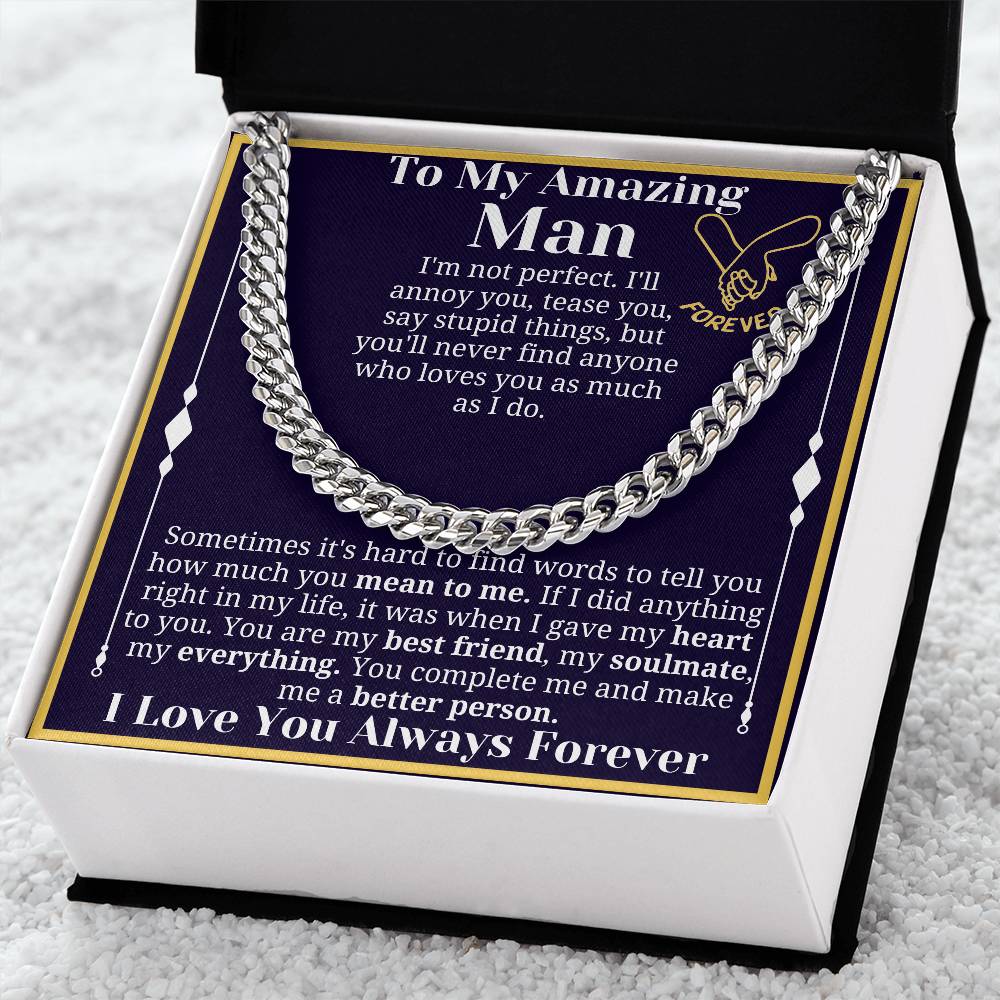 To My Man Necklace, Boyfriend Valentines Day Gift, Mens Cuban Chain Necklace for Fiance, Men Necklaces for Him, Gift For Boyfriend, Husband Gift, Husband Necklace, Boyfriend Necklace, Boyfriend Jewelry