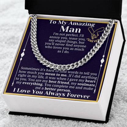 To My Man Necklace, Boyfriend Valentines Day Gift, Mens Cuban Chain Necklace for Fiance, Men Necklaces for Him, Gift For Boyfriend, Husband Gift, Husband Necklace, Boyfriend Necklace, Boyfriend Jewelry