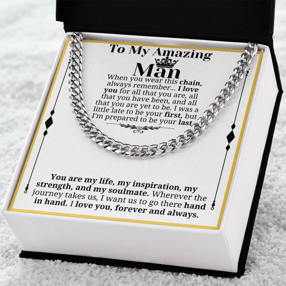 To My Man Necklace, Boyfriend Valentines Day Gift, Mens Cuban Chain Necklace for Fiance, Men Necklaces for Him, Gift For Boyfriend, Husband Gift, Husband Necklace, Boyfriend Necklace, Boyfriend Jewelry