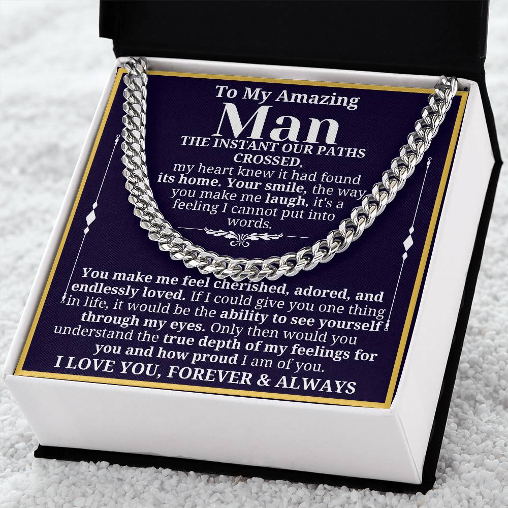 To My Man Necklace - Cuban Chain Necklace for Boyfriend, Husband, or Fiancé | Perfect Gift for Him | Christmas & Valentine's Day Gift for Boyfriend, Husband, or Fiancé
