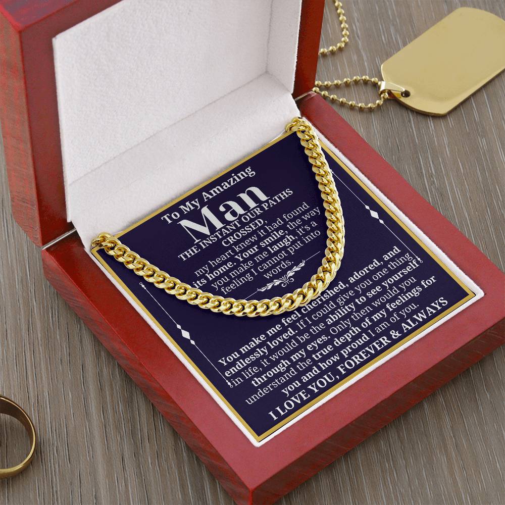 To My Man Necklace - Cuban Chain Necklace for Boyfriend, Husband, or Fiancé | Perfect Gift for Him | Christmas & Valentine's Day Gift for Boyfriend, Husband, or Fiancé