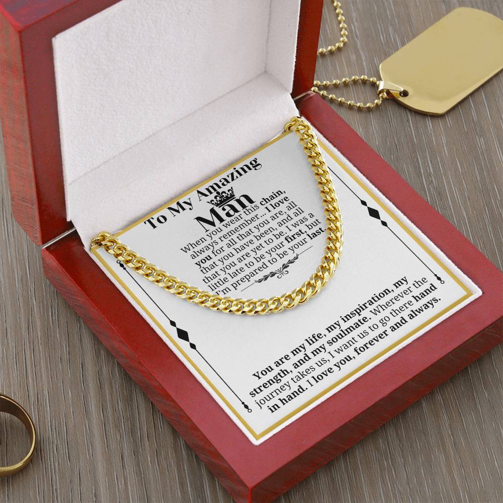 To My Man Necklace, Boyfriend Valentines Day Gift, Mens Cuban Chain Necklace for Fiance, Men Necklaces for Him, Gift For Boyfriend, Husband Gift, Husband Necklace, Boyfriend Necklace, Boyfriend Jewelry