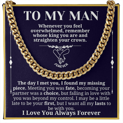 To My Man Necklace - Cuban Chain Necklace for Boyfriend, Husband, or Fiancé | Perfect Gift for Him | Christmas & Valentine's Day Gift for Boyfriend, Husband, or Fiancé 3