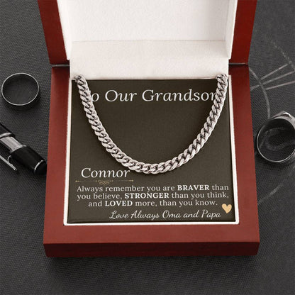 Grandson Gift Chain Jewelry, Necklace for Grandson, Keepsake Gifts for Grandsons, Personalized Gifts for Grandson Christmas Gift #0906 Connor