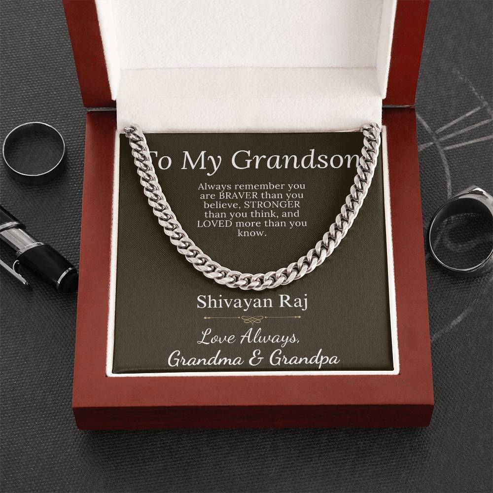 Grandson Gift From Grandparents, Grandson Christmas Gift, Chain necklace for grandson, Grandson Birthday, Communion, Graduation Gift #0905 Shivayan Raj