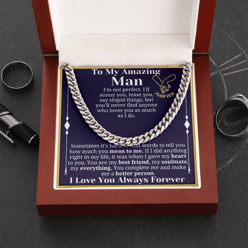 To My Man Necklace, Boyfriend Valentines Day Gift, Mens Cuban Chain Necklace for Fiance, Men Necklaces for Him, Gift For Boyfriend, Husband Gift, Husband Necklace, Boyfriend Necklace, Boyfriend Jewelry