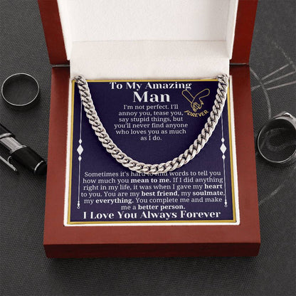 To My Man Necklace, Boyfriend Valentines Day Gift, Mens Cuban Chain Necklace for Fiance, Men Necklaces for Him, Gift For Boyfriend, Husband Gift, Husband Necklace, Boyfriend Necklace, Boyfriend Jewelry