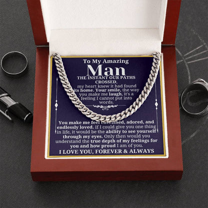 To My Man Necklace - Cuban Chain Necklace for Boyfriend, Husband, or Fiancé | Perfect Gift for Him | Christmas & Valentine's Day Gift for Boyfriend, Husband, or Fiancé