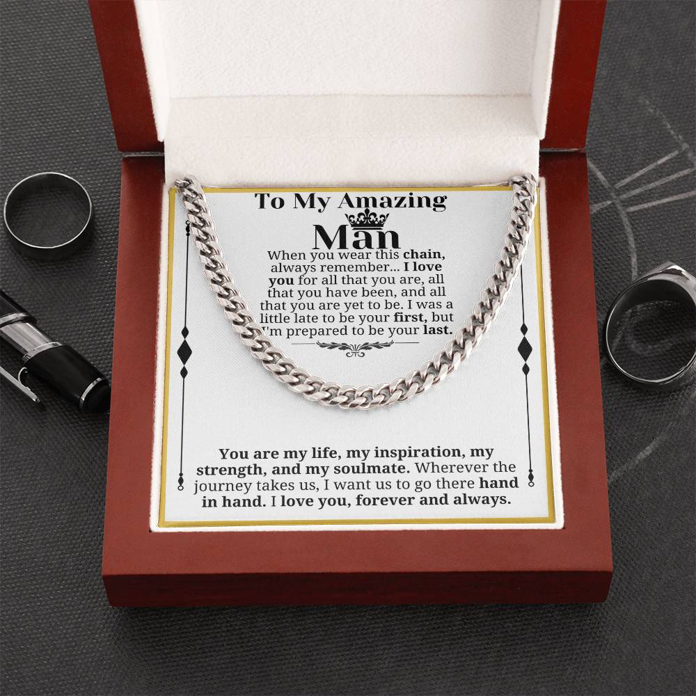 To My Man Necklace, Boyfriend Valentines Day Gift, Mens Cuban Chain Necklace for Fiance, Men Necklaces for Him, Gift For Boyfriend, Husband Gift, Husband Necklace, Boyfriend Necklace, Boyfriend Jewelry