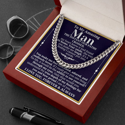 To My Man Necklace - Cuban Chain Necklace for Boyfriend, Husband, or Fiancé | Perfect Gift for Him | Christmas & Valentine's Day Gift for Boyfriend, Husband, or Fiancé