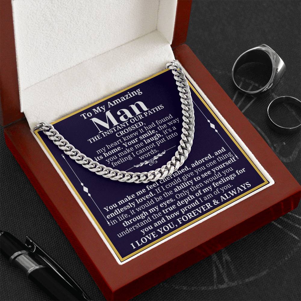 To My Man Necklace - Cuban Chain Necklace for Boyfriend, Husband, or Fiancé | Perfect Gift for Him | Christmas & Valentine's Day Gift for Boyfriend, Husband, or Fiancé