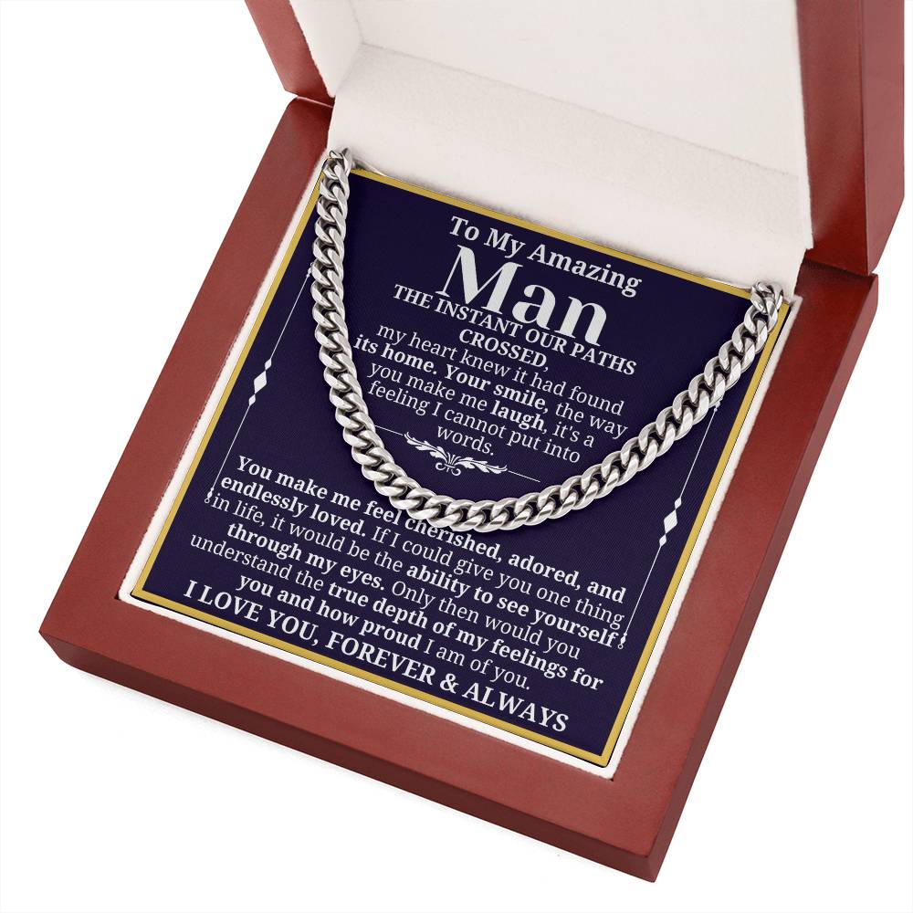 To My Man Necklace - Cuban Chain Necklace for Boyfriend, Husband, or Fiancé | Perfect Gift for Him | Christmas & Valentine's Day Gift for Boyfriend, Husband, or Fiancé