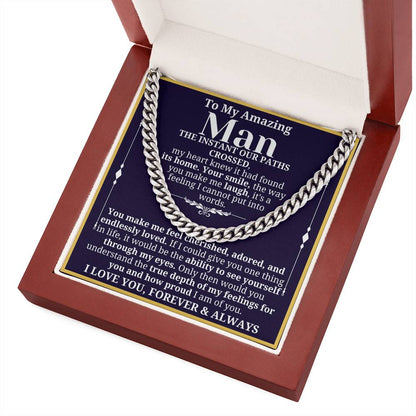 To My Man Necklace - Cuban Chain Necklace for Boyfriend, Husband, or Fiancé | Perfect Gift for Him | Christmas & Valentine's Day Gift for Boyfriend, Husband, or Fiancé