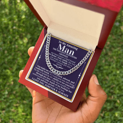 To My Man Necklace - Cuban Chain Necklace for Boyfriend, Husband, or Fiancé | Perfect Gift for Him | Christmas & Valentine's Day Gift for Boyfriend, Husband, or Fiancé
