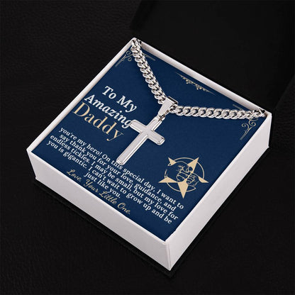 Personalized Cross Necklace for Dad on First Fathers Day Gift from Wife to Husband, Meaningful Gift for Daddy, Christmas Gift for New Dad w/ engraving