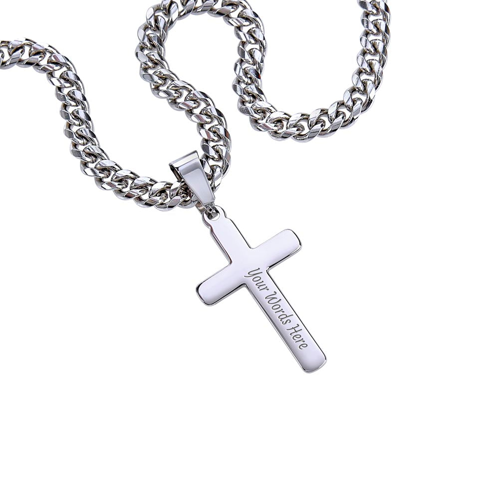 Personalized Cross Necklace for Dad on First Fathers Day Gift from Wife to Husband, Meaningful Gift for Daddy, Christmas Gift for New Dad w/ engraving