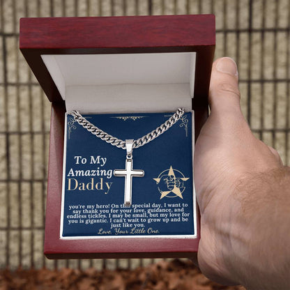 Personalized Cross Necklace for Dad on First Fathers Day Gift from Wife to Husband, Meaningful Gift for Daddy, Christmas Gift for New Dad w/ engraving