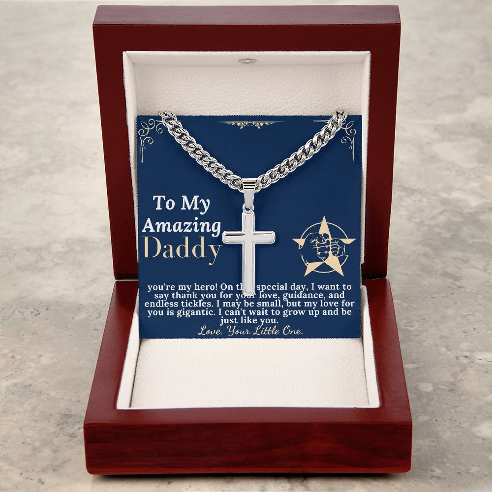 Personalized Cross Necklace for Dad on First Fathers Day Gift from Wife to Husband, Meaningful Gift for Daddy, Christmas Gift for New Dad w/ engraving