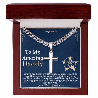 Personalized Cross Necklace for Dad on First Fathers Day Gift from Wife to Husband, Meaningful Gift for Daddy, Christmas Gift for New Dad w/ engraving