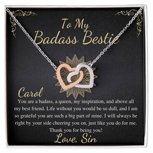 To My Badass Bestie Necklace, Gift For Friends, BFF Gift, Friendship Gift, Friendship Necklace, Friend Christmas Gift,Linked Heart #0594 Sin