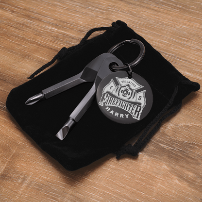 Gift for Firefigter Dad - Custom Engraved Screwdriver Keychain - Gift for Firefighter Husband - Father's Day Gift,Personalized Tool Keychain