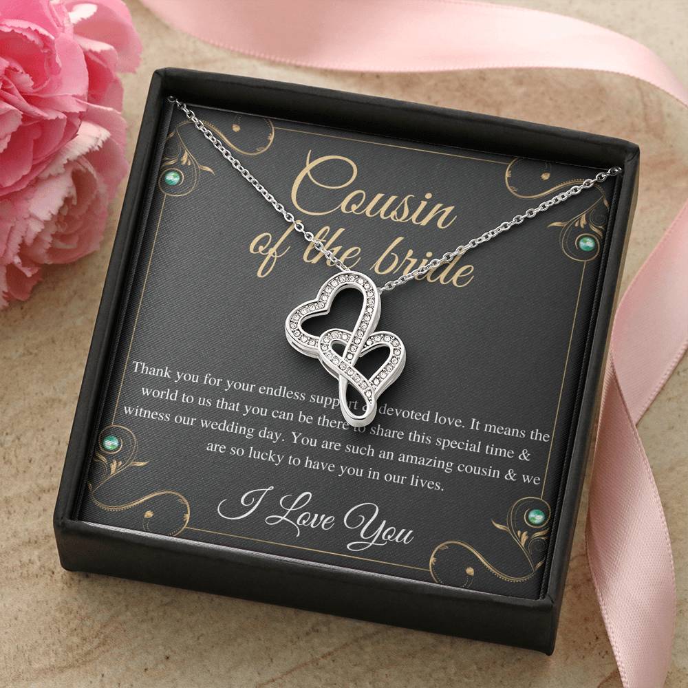 Double Heart, Cousin Of The Bride Necklace Gift, Wedding Gift From Bride And Groom, Bridal Party Thank You Gift, Cousin Wedding Gift #0142