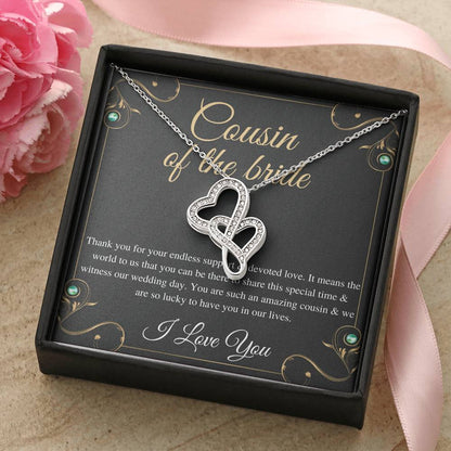 Double Heart, Cousin Of The Bride Necklace Gift, Wedding Gift From Bride And Groom, Bridal Party Thank You Gift, Cousin Wedding Gift #0142