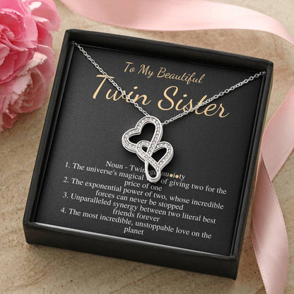 Necklace for Twins Sister, Gift for Sister, Birthday Gift for Twin Sister, Best Friend Gift,Twin Sister Christmas Jewelry,Double Heart #0556