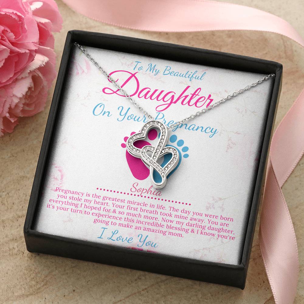 Pregnant Daughter Gift From Mother,First Time Mom Gift For Daughter, Congratulations Pregnancy Gift, New Mom Necklace, Double Heart #0213