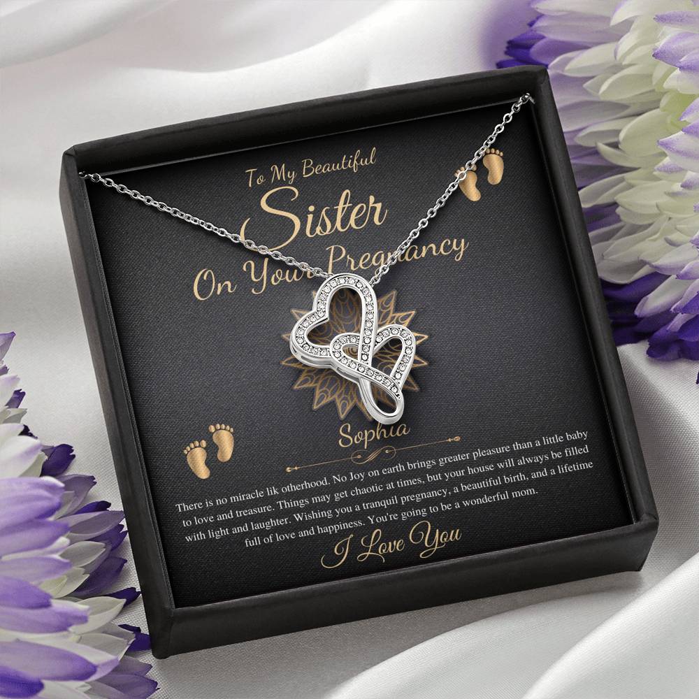 Pregnant Sister Gift For First Time Mom Gift, Pregnancy Necklace For Big Sister Reveal, Congratulations Pregnancy Gift, Double Heart #0215