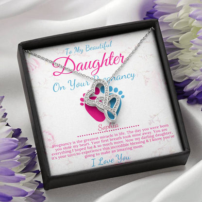 Pregnant Daughter Gift From Mother,First Time Mom Gift For Daughter, Congratulations Pregnancy Gift, New Mom Necklace, Double Heart #0213