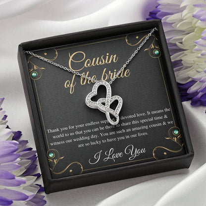 Double Heart, Cousin Of The Bride Necklace Gift, Wedding Gift From Bride And Groom, Bridal Party Thank You Gift, Cousin Wedding Gift #0142