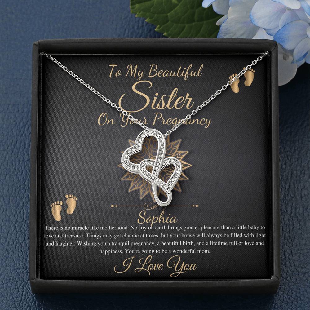 Pregnant Sister Gift For First Time Mom Gift, Pregnancy Necklace For Big Sister Reveal, Congratulations Pregnancy Gift, Double Heart #0215 new