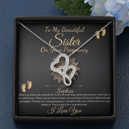 Pregnant Sister Gift For First Time Mom Gift, Pregnancy Necklace For Big Sister Reveal, Congratulations Pregnancy Gift, Double Heart #0215 new