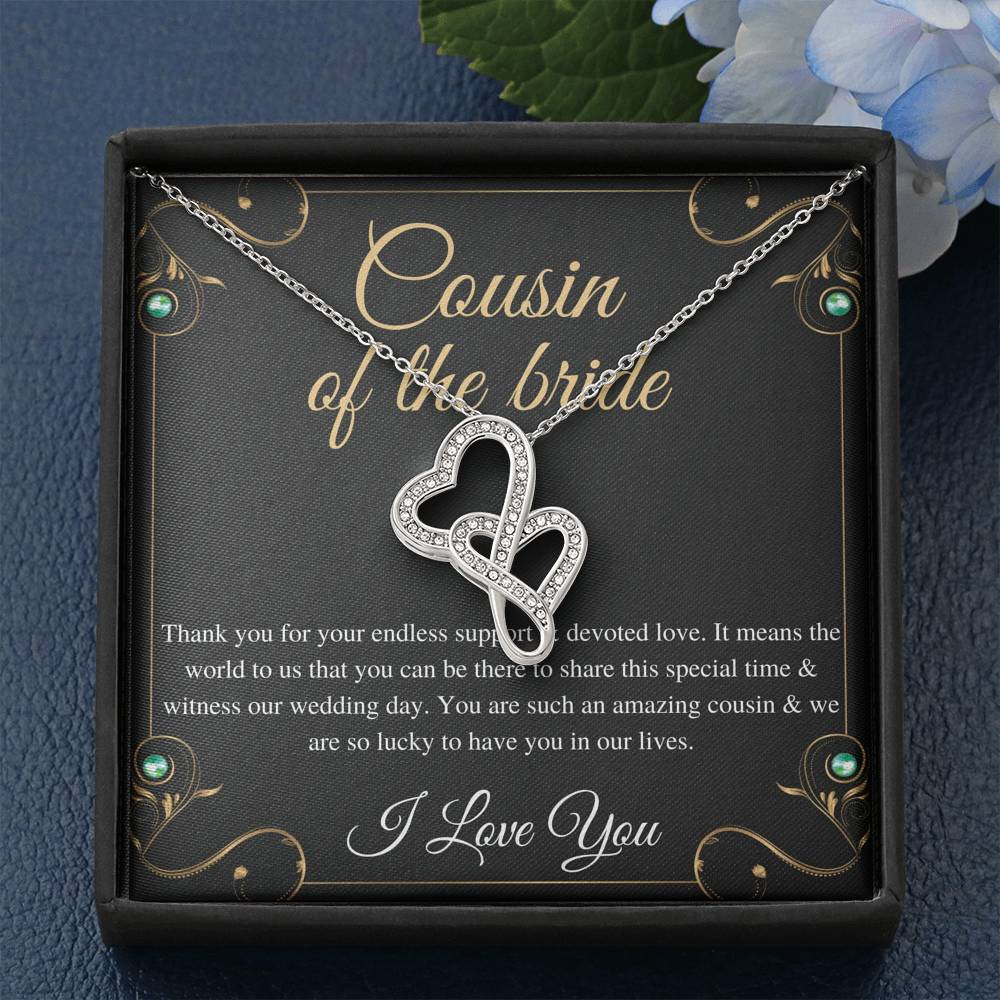 Double Heart, Cousin Of The Bride Necklace Gift, Wedding Gift From Bride And Groom, Bridal Party Thank You Gift, Cousin Wedding Gift #0142