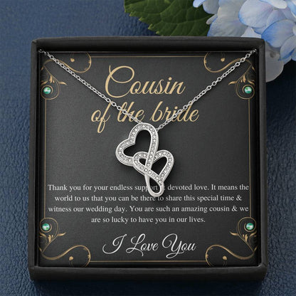 Double Heart, Cousin Of The Bride Necklace Gift, Wedding Gift From Bride And Groom, Bridal Party Thank You Gift, Cousin Wedding Gift #0142