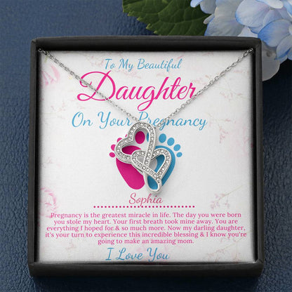 Pregnant Daughter Gift From Mother,First Time Mom Gift For Daughter, Congratulations Pregnancy Gift, New Mom Necklace, Double Heart #0213