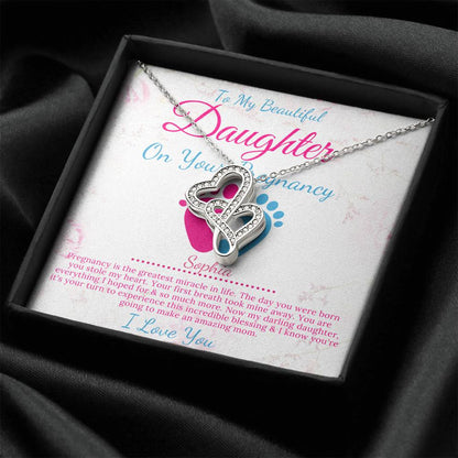 Pregnant Daughter Gift From Mother,First Time Mom Gift For Daughter, Congratulations Pregnancy Gift, New Mom Necklace, Double Heart #0213
