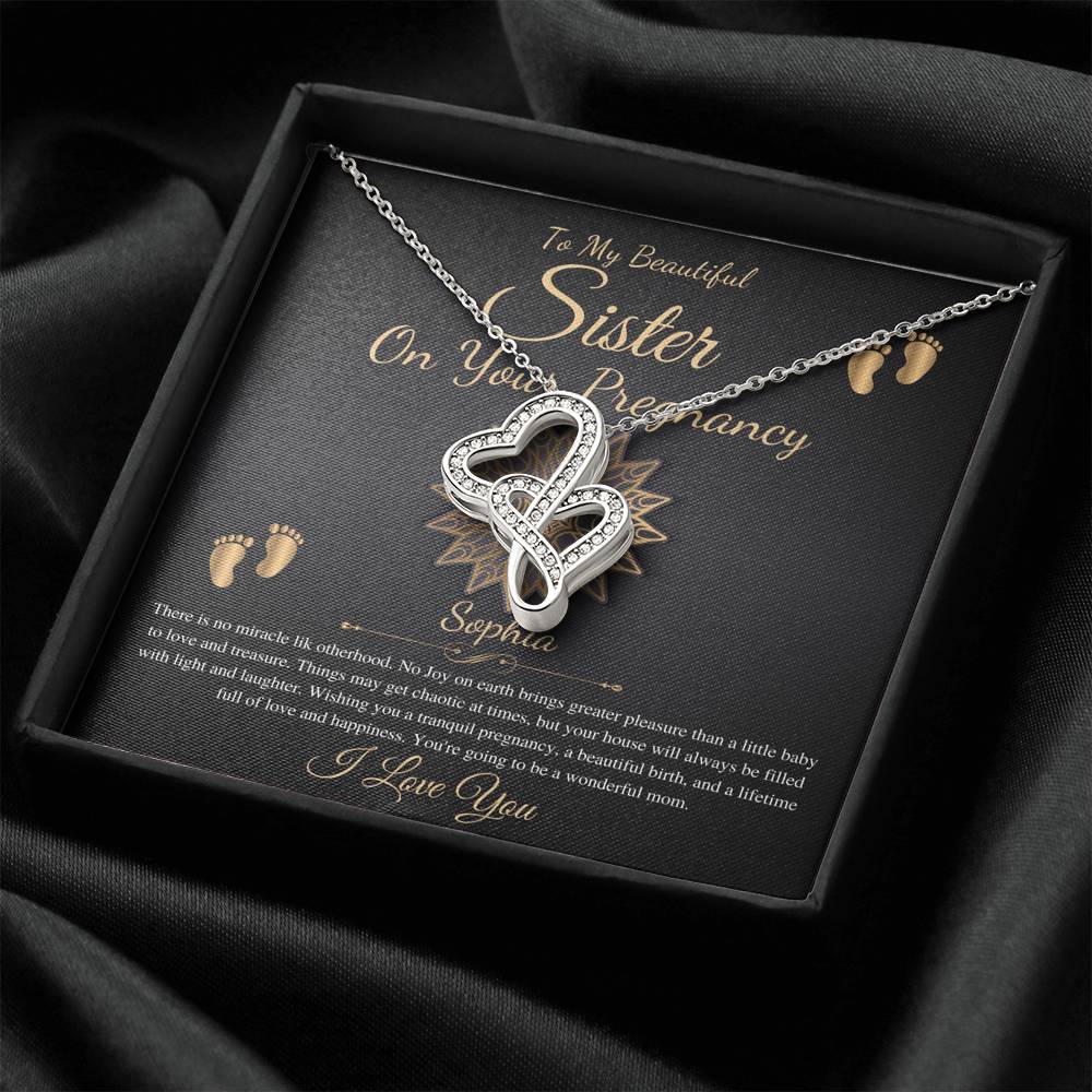 Pregnant Sister Gift For First Time Mom Gift, Pregnancy Necklace For Big Sister Reveal, Congratulations Pregnancy Gift, Double Heart #0215
