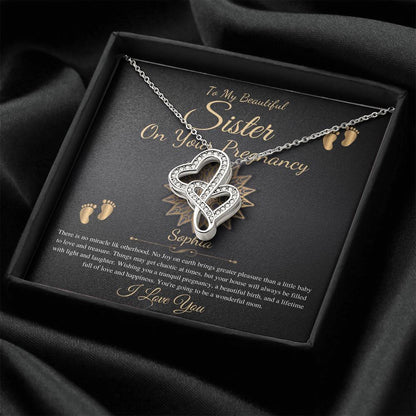 Pregnant Sister Gift For First Time Mom Gift, Pregnancy Necklace For Big Sister Reveal, Congratulations Pregnancy Gift, Double Heart #0215