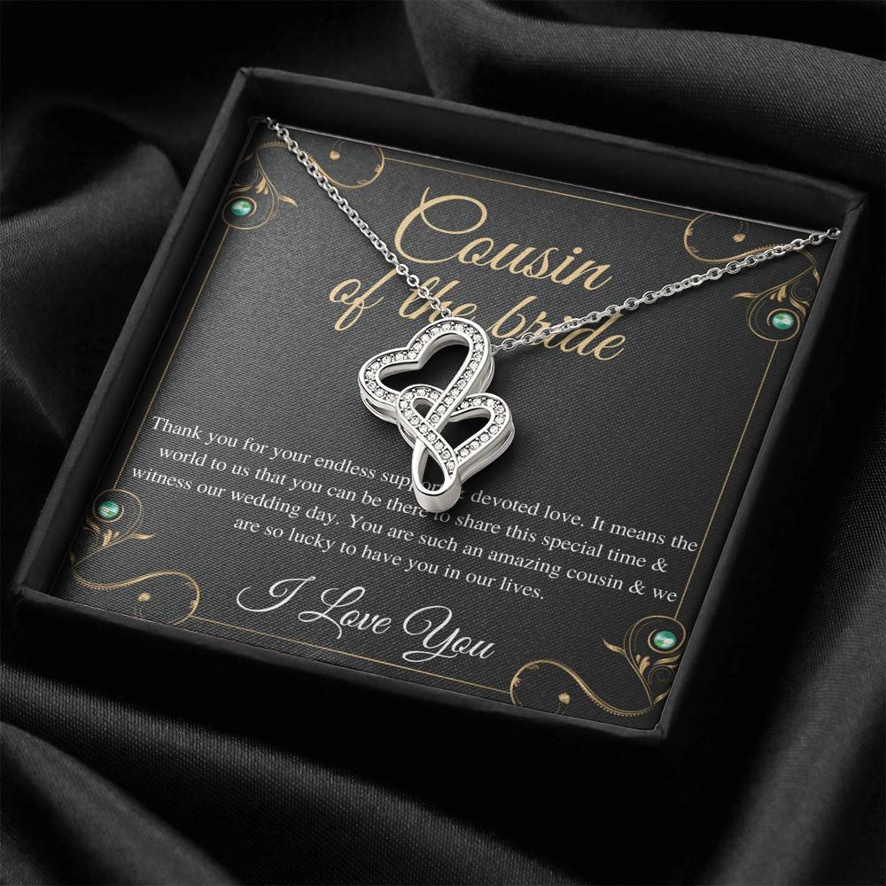 Double Heart, Cousin Of The Bride Necklace Gift, Wedding Gift From Bride And Groom, Bridal Party Thank You Gift, Cousin Wedding Gift #0142