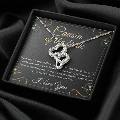 Double Heart, Cousin Of The Bride Necklace Gift, Wedding Gift From Bride And Groom, Bridal Party Thank You Gift, Cousin Wedding Gift #0142