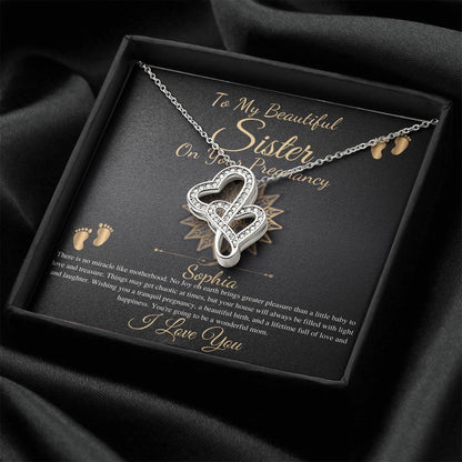 Pregnant Sister Gift For First Time Mom Gift, Pregnancy Necklace For Big Sister Reveal, Congratulations Pregnancy Gift, Double Heart #0215 new