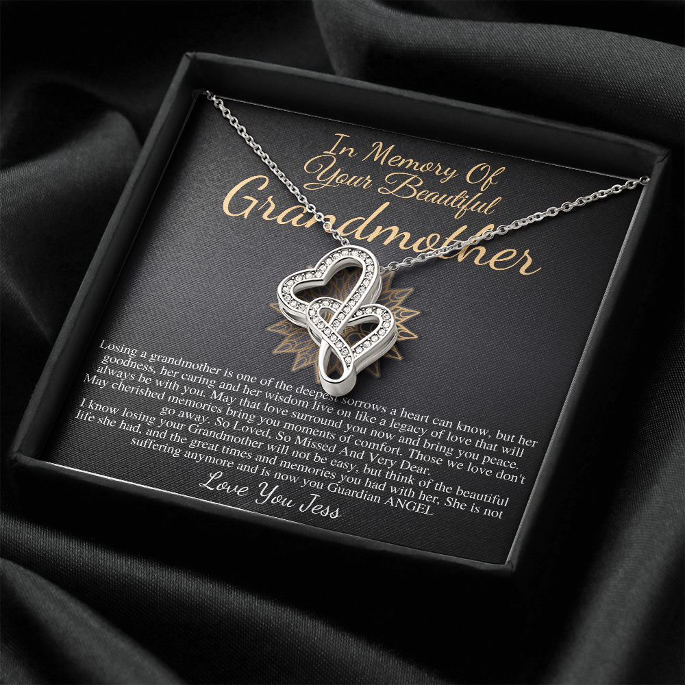 Memorial Gift Grandmother Loss Of Grandma In Memory of Grandma Sorry For Your Loss Of Loved One Condolence Necklace, Double Heart #0298 jess