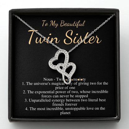 Necklace for Twins Sister, Gift for Sister, Birthday Gift for Twin Sister, Best Friend Gift,Twin Sister Christmas Jewelry,Double Heart #0556