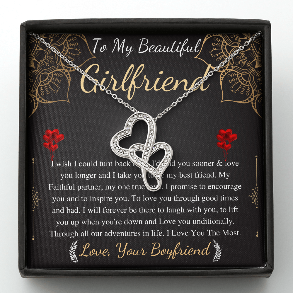 Meaningful Jewelry Gifts Double heart Necklace for Girlfriend from boyfriend On Anniversary with Personalized Message Card