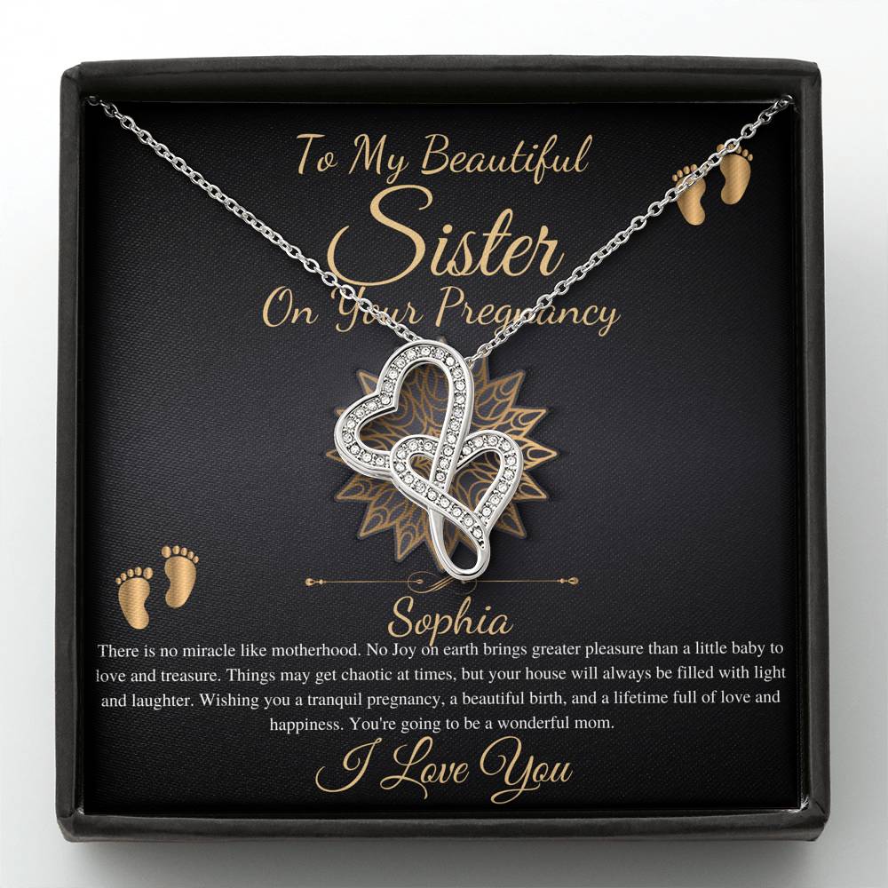 Pregnant Sister Gift For First Time Mom Gift, Pregnancy Necklace For Big Sister Reveal, Congratulations Pregnancy Gift, Double Heart #0215 new