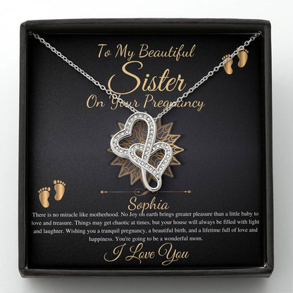 Pregnant Sister Gift For First Time Mom Gift, Pregnancy Necklace For Big Sister Reveal, Congratulations Pregnancy Gift, Double Heart #0215 new